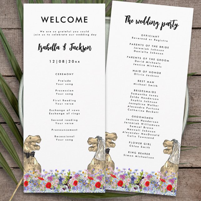 Dinosaur Theme Wedding Day Programm (T-Rex bride and groom dinosaur wedding program)