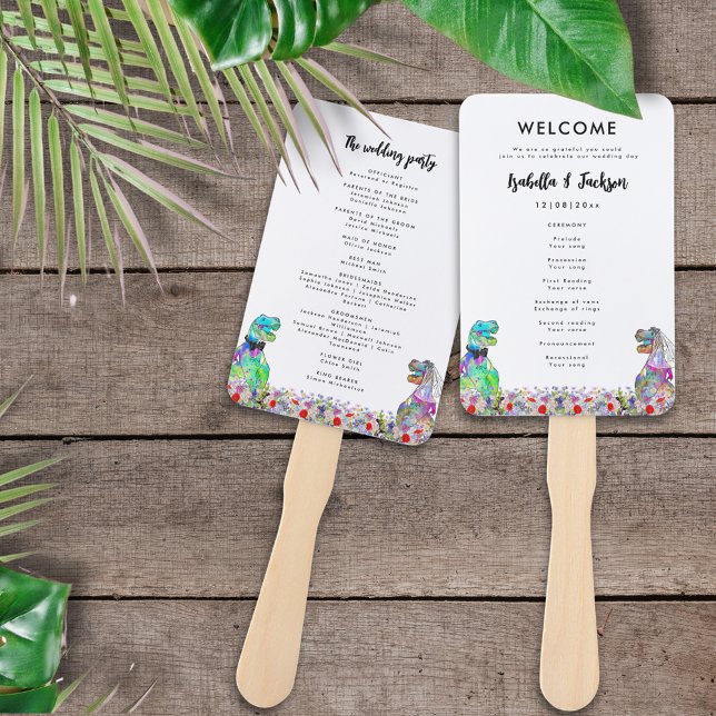 Dinosaur Theme Wedding Day Programm Fächer (Colorful wildflowers dinosaur themed wedding day program)