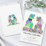 Dinosaur Theme Wedding Einladung<br><div class="desc">Freuen Sie sich auf diese lustige Dinosaurier-Motive mit farbenfroher Hochzeitseinladung mit T-Rex Braut und Bräutigam stehend in einer bunten Wildblume Wiese. Einfach zu personalisieren mit den Namen der Braut und der Bräuche, Hochzeitstag und alle Details. Spaß funky Dinosaurier Braut und Bräutigam Illustrationen mit modernen whimsical Typografie Skript. Einzigartiges Originalwerk von...</div>
