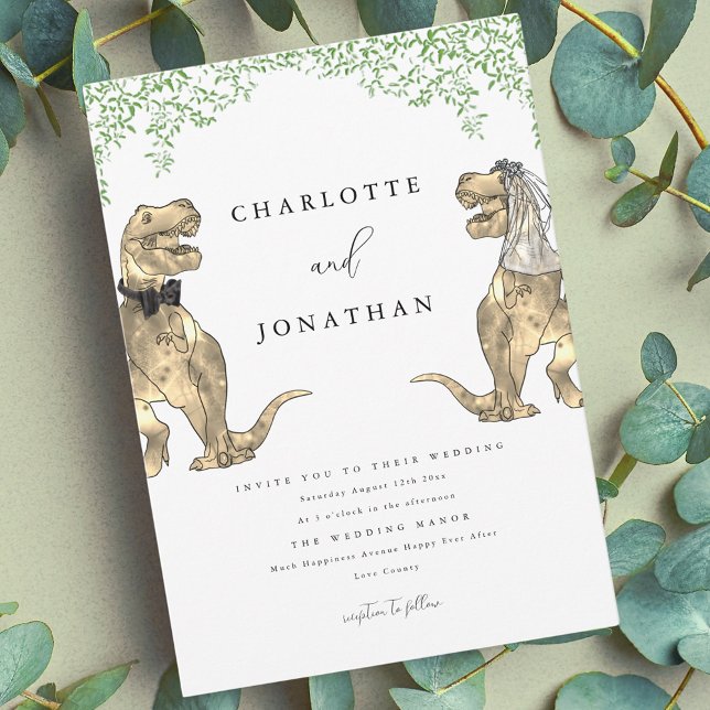 Dinosaur Theme Wedding Greenery Einladung (Dino theme wedding invitation)