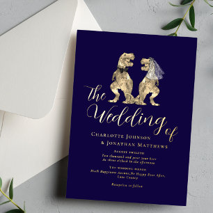 Dinosaur Theme Wedding Navy Blue Gold Folieneinladung