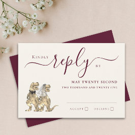 Dinosaur Theme Wedding Reply Burgundy Cream RSVP Karte