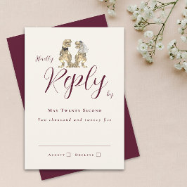 Dinosaur Theme Wedding Reply Burgundy Cream RSVP Karte