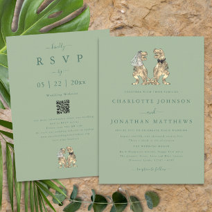 Dinosaur Theme Wedding Sage Green Qr Code Einladung