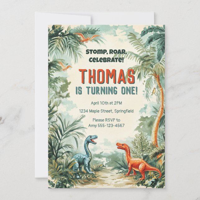 Dinosaur Themed Birthday Einladung (Vorderseite)