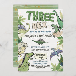 Dinosaur Themed Party 3. Geburtstag, Three Rex Einladung