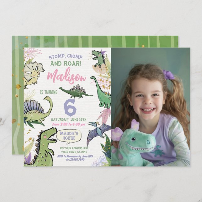 Dinosaur Themed Party Geburtstag Einladung (Vorne/Hinten)