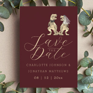Dinosaur-Themen-Hochzeit in Burgunderrot Save The Date