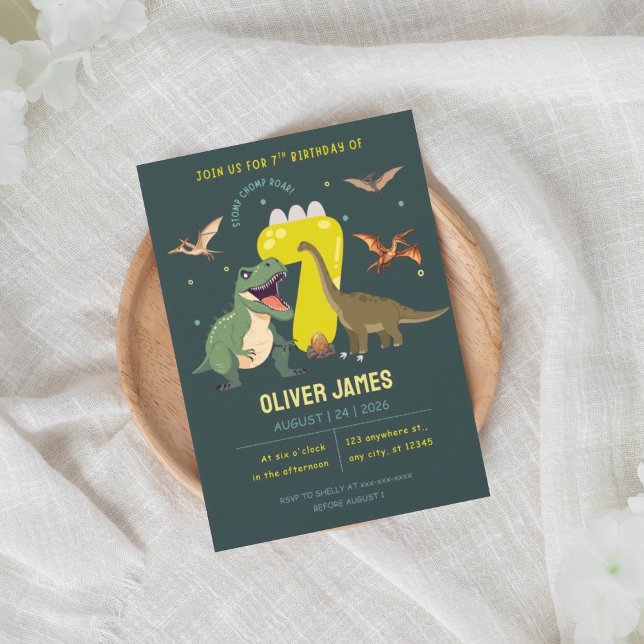 Dinosaur-Themen-Junge 7. Geburtstag Einladung (Von Creator hochgeladen)