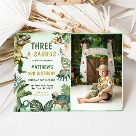 Dinosaur Three-A-Saurus 3. Geburtstag Party Foto Einladung
