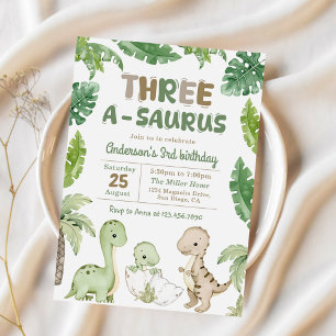 Dinosaur Three-A-Saurus 3. Geburtstags-Party Einladung