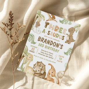 Dinosaur Three-A-Saurus 3. Geburtstags-Party Einladung