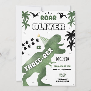 Dinosaur Three Rex 3. Geburtstags-Party T-Rex Einl Einladung
