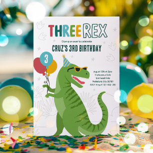 Dinosaur Three Rex 3. Geburtstags-Party T-Rex Einladung