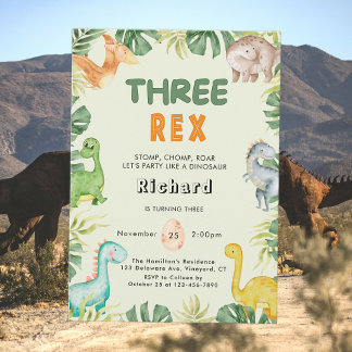 Dinosaur Three Rex 3. Geburtstagseinladung Einladung