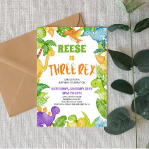 Dinosaur Three Rex T-Rex 3. Geburtstagspartei Einladung