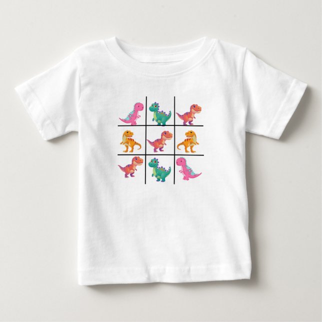 Dinosaur Tic Tac Toe Baby Jersey T-Shirt (Vorderseite)