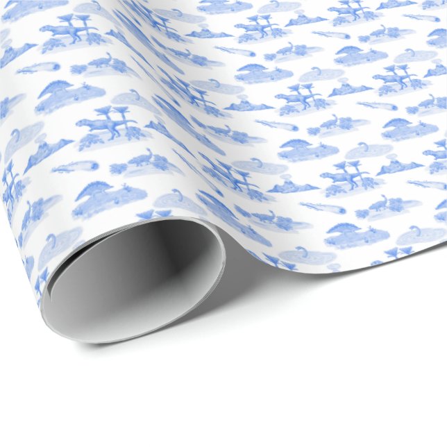 Dinosaur Toile (Blaugrün)  Geschenkpapier (Rolleneckpunkt)