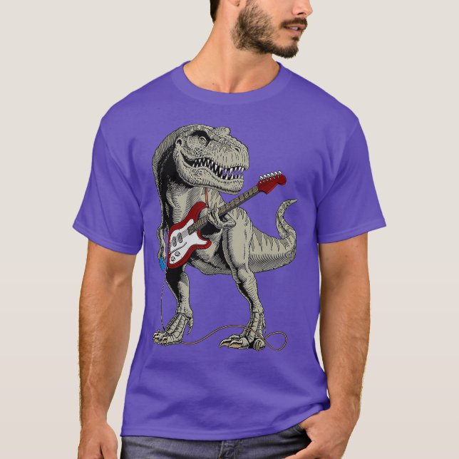 Dinosaur TRe Playing Bass Guitar Geschenk T-Shirt (Vorderseite)