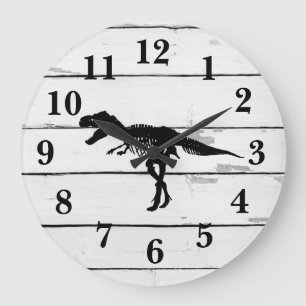 Dinosaur Trex Decor Rustic Shiplap Large Clock Große Wanduhr