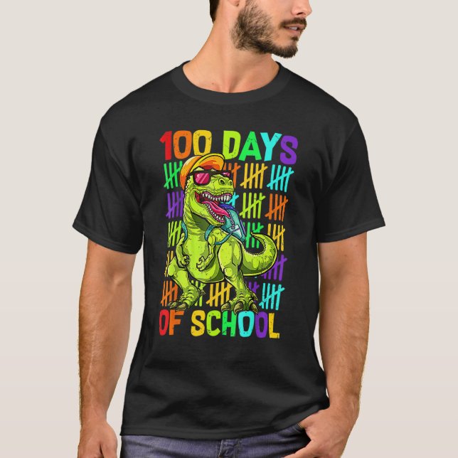 Dinosaur Trex Happy 100th Day Of School  Boys Kids T-Shirt (Vorderseite)