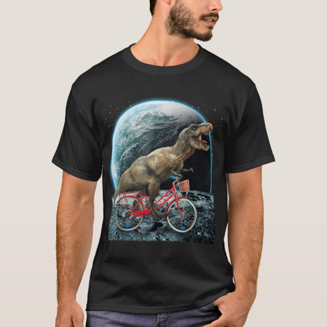 Dinosaur Trex im Weltraum Reiten Rad auf dem Mond  T-Shirt (Vorderseite)