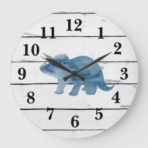 Dinosaur Triceratops Decor Rustic Shiplap Große Wanduhr