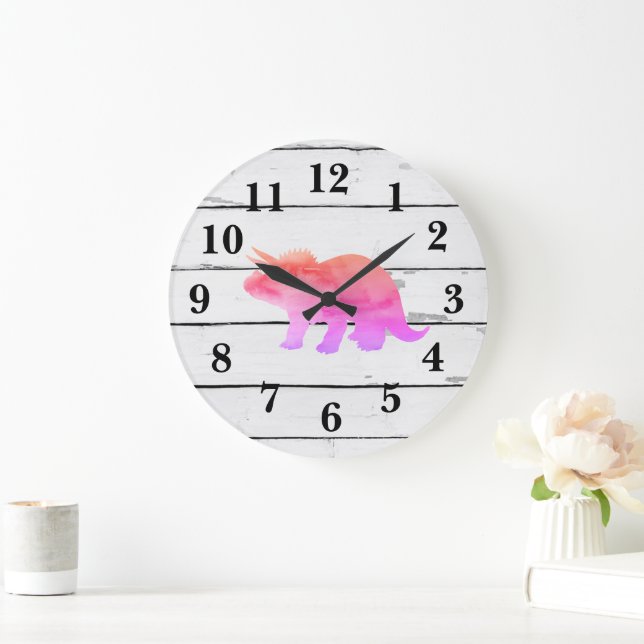 Dinosaur Triceratops Dekoration Rustikale Shiplap Große Wanduhr (Zuhause)