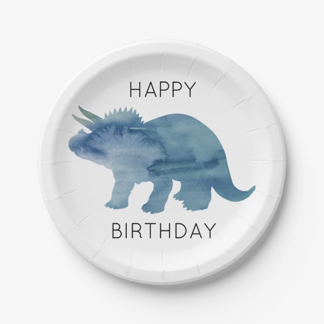 Dinosaur Triceratops Happy Birthday Party Teller (Vorderseite)