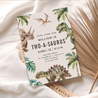 Dinosaur Two-A-Saurus 2. Geburtstags-Party Einladung