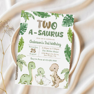 Dinosaur Two-A-Saurus 2. Geburtstags-Party Einladung