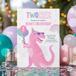Dinosaur Two Rex 2. Geburtstags-Party Pink T-Rex Einladung