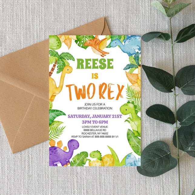 Dinosaur Two Rex T-Rex Zweites Party Einladung (Von Creator hochgeladen)