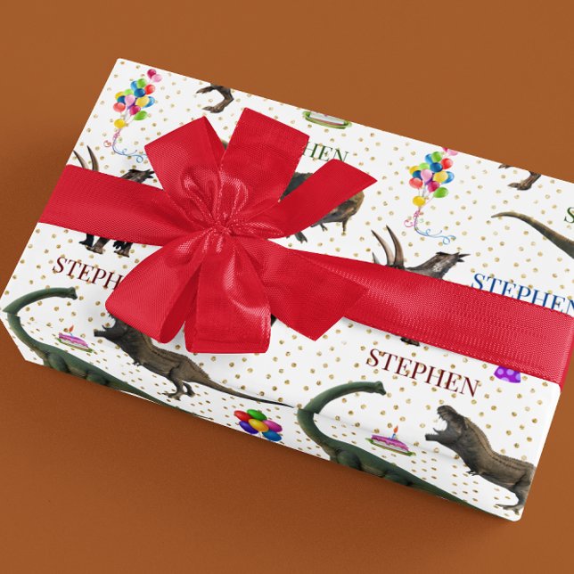 Dinosaur Tyrannosaurus Geburtstagsname Personalisi Geschenkpapier (Von Creator hochgeladen)
