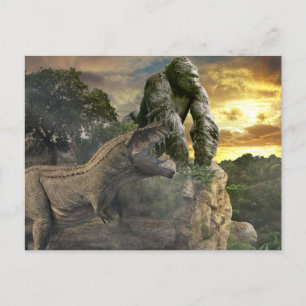 Dinosaur Tyrannosaurus Gorilla Fantasy Scene Postkarte