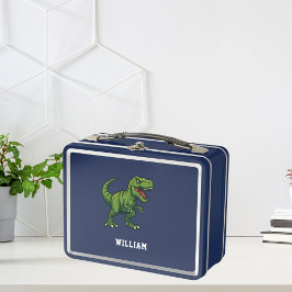 Dinosaur Tyrannosaurus Rex Name blau grün Metall Brotdose