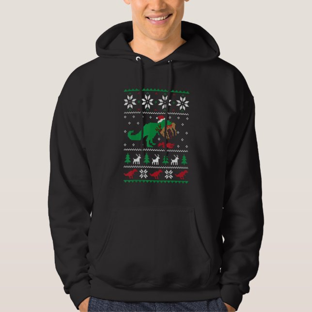 Dinosaur Ugly And Reindeer Christmas   Xmas Hoodie (Vorderseite)