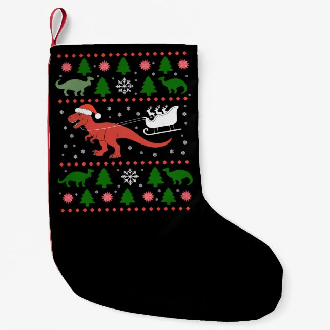 Dinosaur Ugly Christmas Sweater Dino T-rex  Kleiner Weihnachtsstrumpf (Vorderseite)
