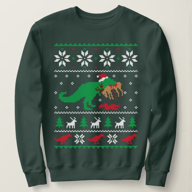 Dinosaur Ugly Christmas Sweater - Funny Christmas Sweatshirt (Design vorne)
