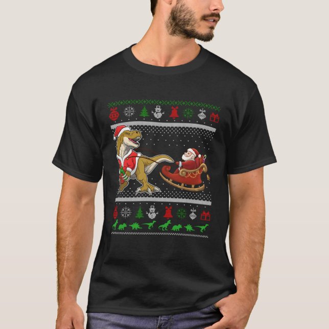 Dinosaur Ugly Christmas Sweater Kids Xmas Trex Xma T-Shirt (Vorderseite)