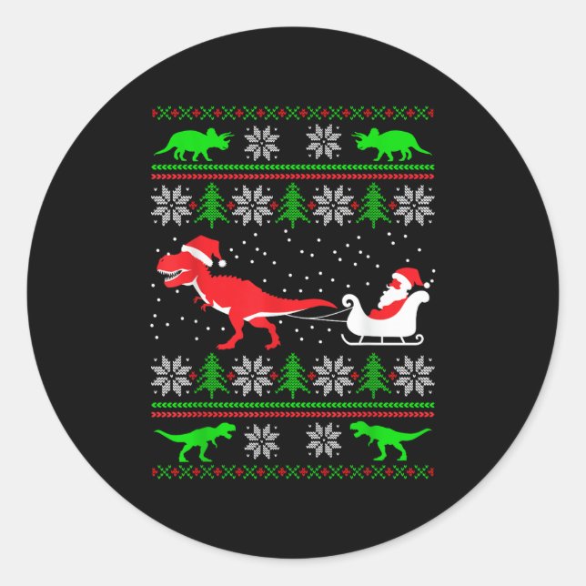 Dinosaur Ugly Christmas Sweater Weihnachten Runder Aufkleber (Vorderseite)