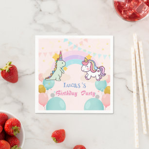 Dinosaur Unicorn Regenbogengradientengeburt Geburt Serviette