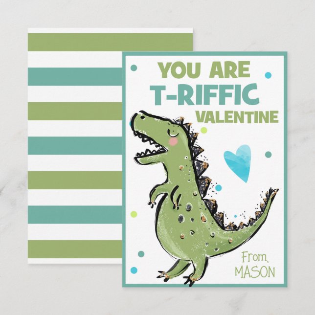 Dinosaur Valentine Card für Kinder, Sie sind T-Rif Mitteilungskarte (Vorne/Hinten)