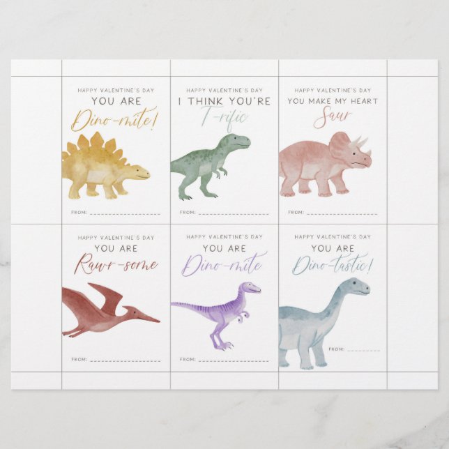 Dinosaur Valentine Cards for Kids Briefbogen (Vorderseite)