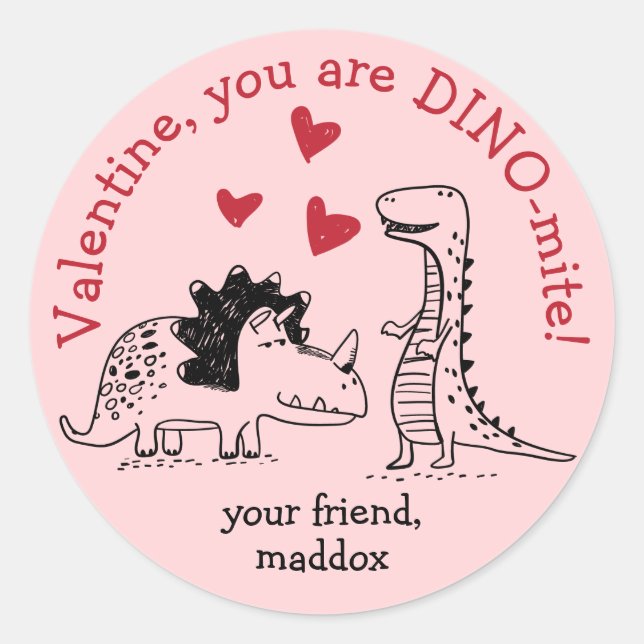 Dinosaur Valentine Sticker (Vorderseite)