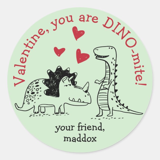 Dinosaur Valentine Sticker (Vorderseite)
