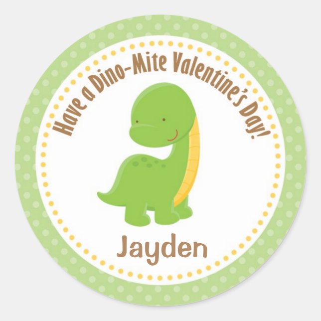 Dinosaur Valentine Stickers - Boys Green Dino-Milb (Vorderseite)