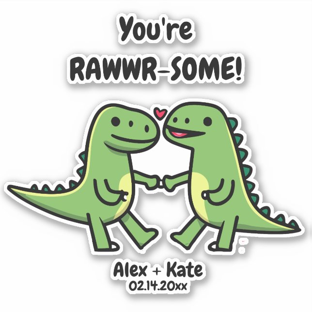 Dinosaur Valentines Aufkleber (Vorderseite)