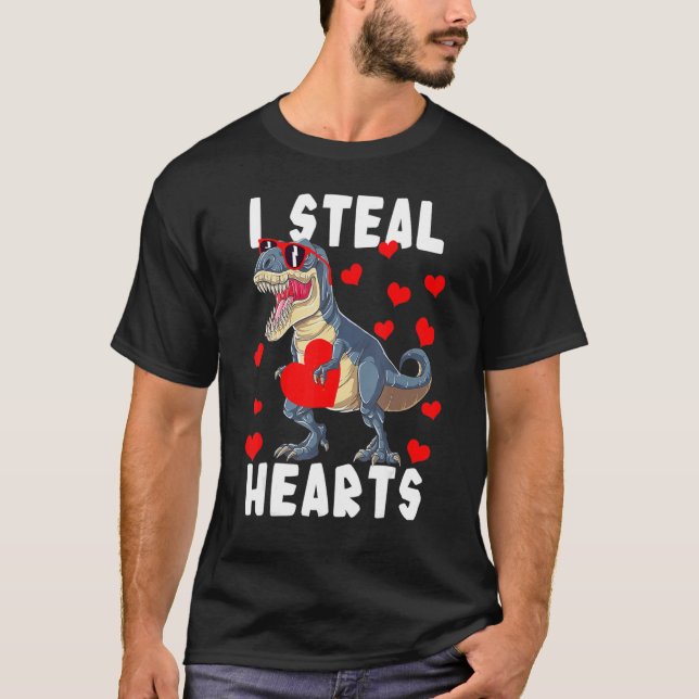Dinosaur Valentines Day I Steal Hearts Rex Love T-Shirt (Vorderseite)