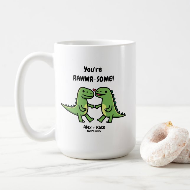 Dinosaur Valentines Kaffeetasse (Mit Donut)